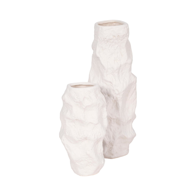 11" Jagged Textured Vase, White - Al Rugaib Furniture