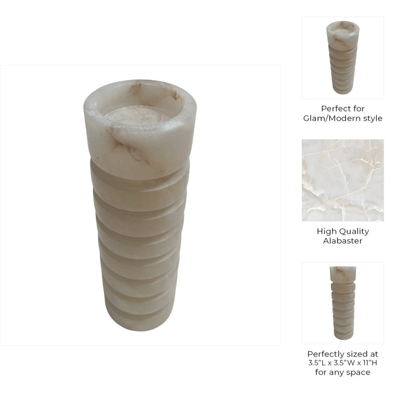 11" Solica Large Alibaster Candleholder - Al Rugaib Furniture
