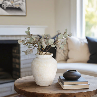 11" Textured Terracotta Vase, Ivory - Al Rugaib Furniture