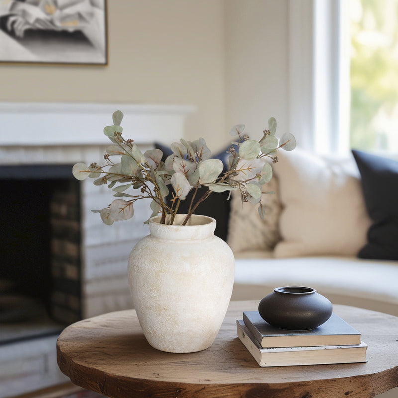 11" Textured Terracotta Vase, Ivory - Al Rugaib Furniture