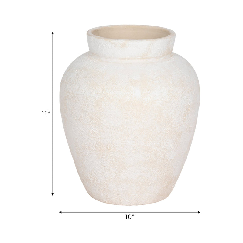 11" Textured Terracotta Vase, Ivory - Al Rugaib Furniture