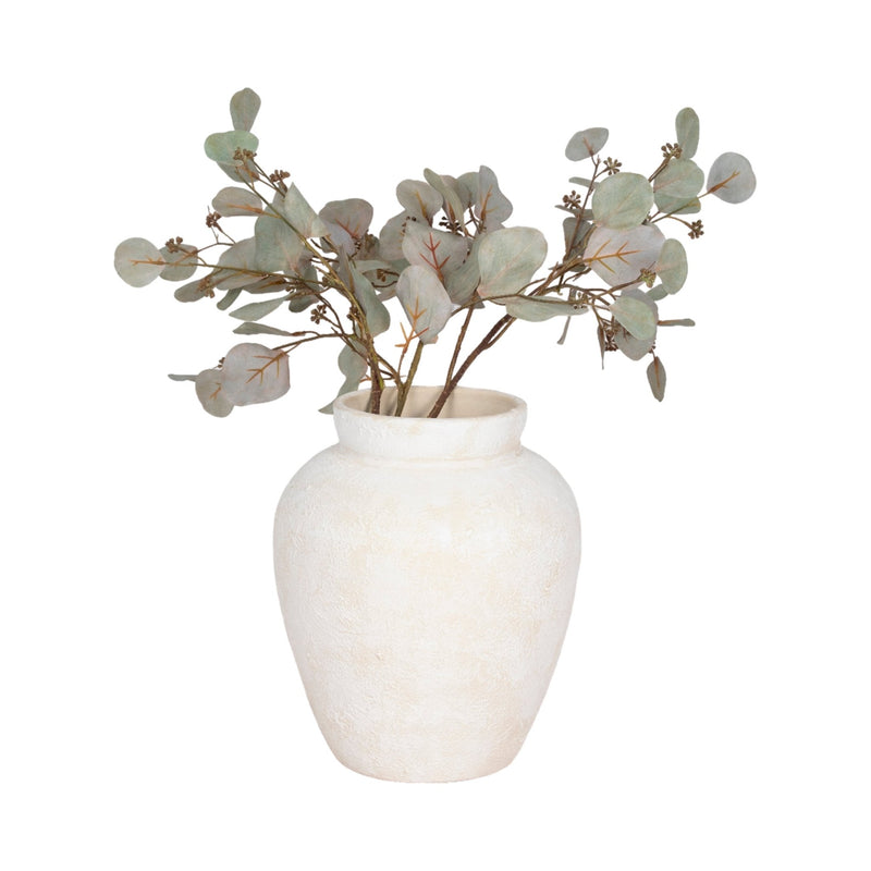 11" Textured Terracotta Vase, Ivory - Al Rugaib Furniture