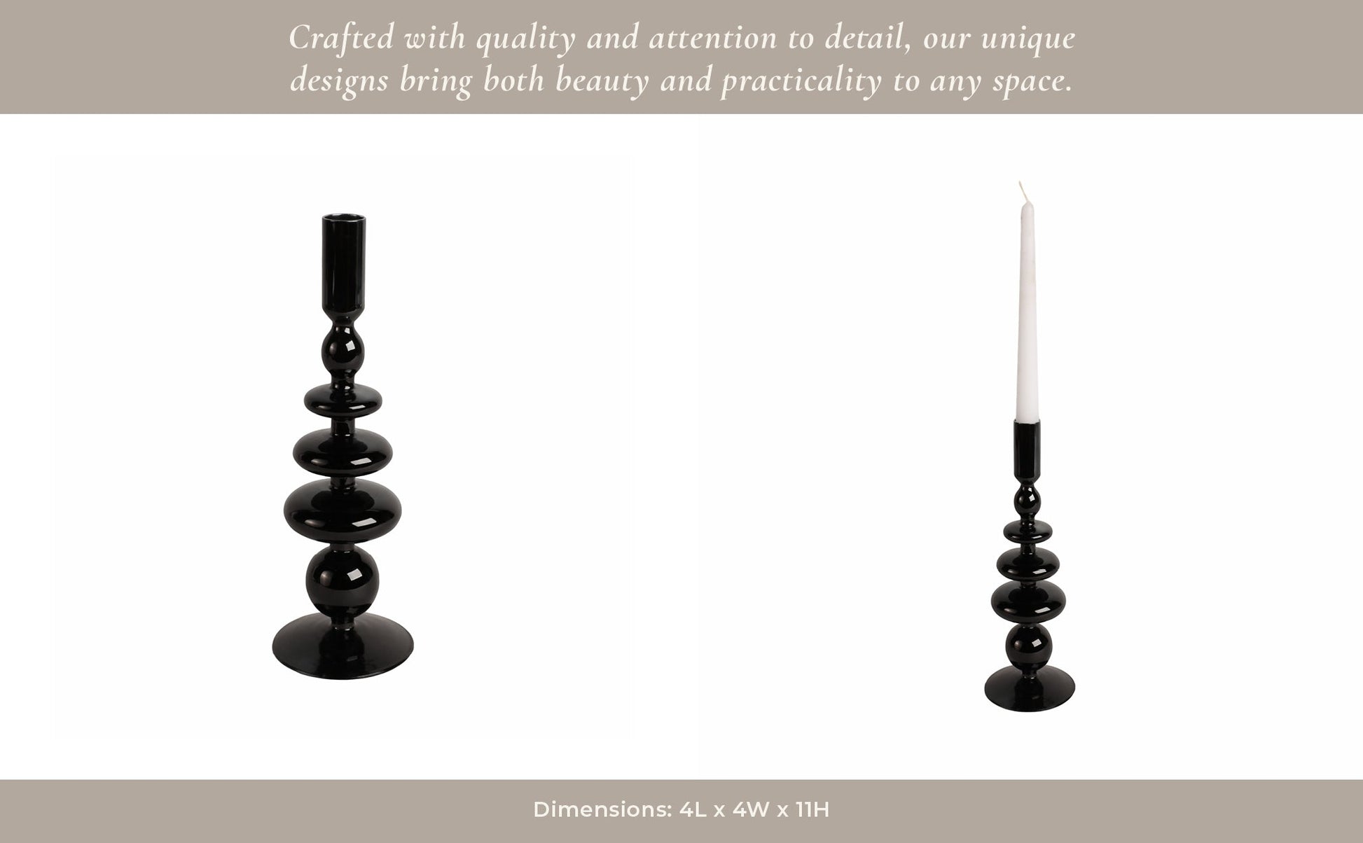 11" VINTAGE GLASS TAPER CANDLE HOLDER, BLACK Candle Holders| Sagebrook Home