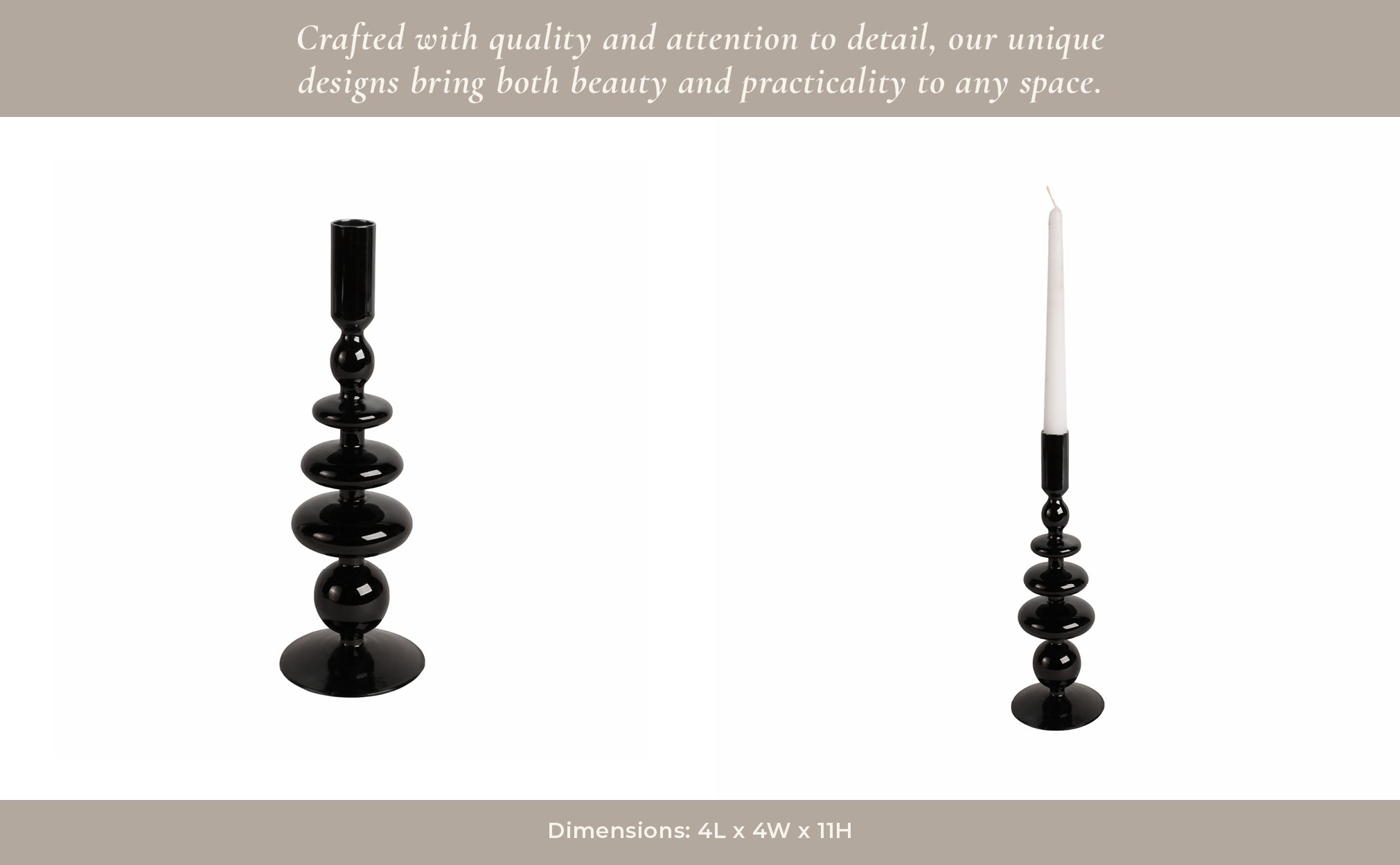 11" VINTAGE GLASS TAPER CANDLE HOLDER, BLACK Candle Holders| Sagebrook Home