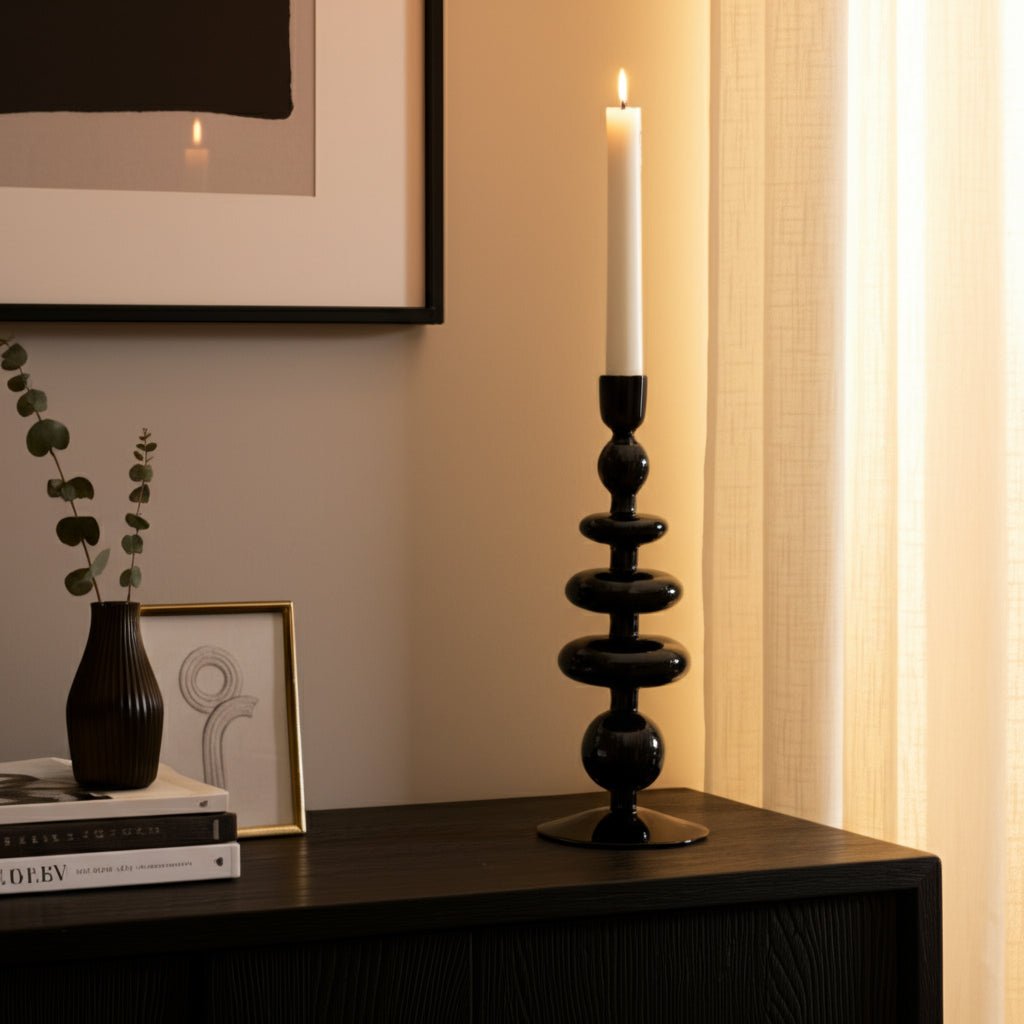 11" VINTAGE GLASS TAPER CANDLE HOLDER, BLACK Candle Holders| Sagebrook Home
