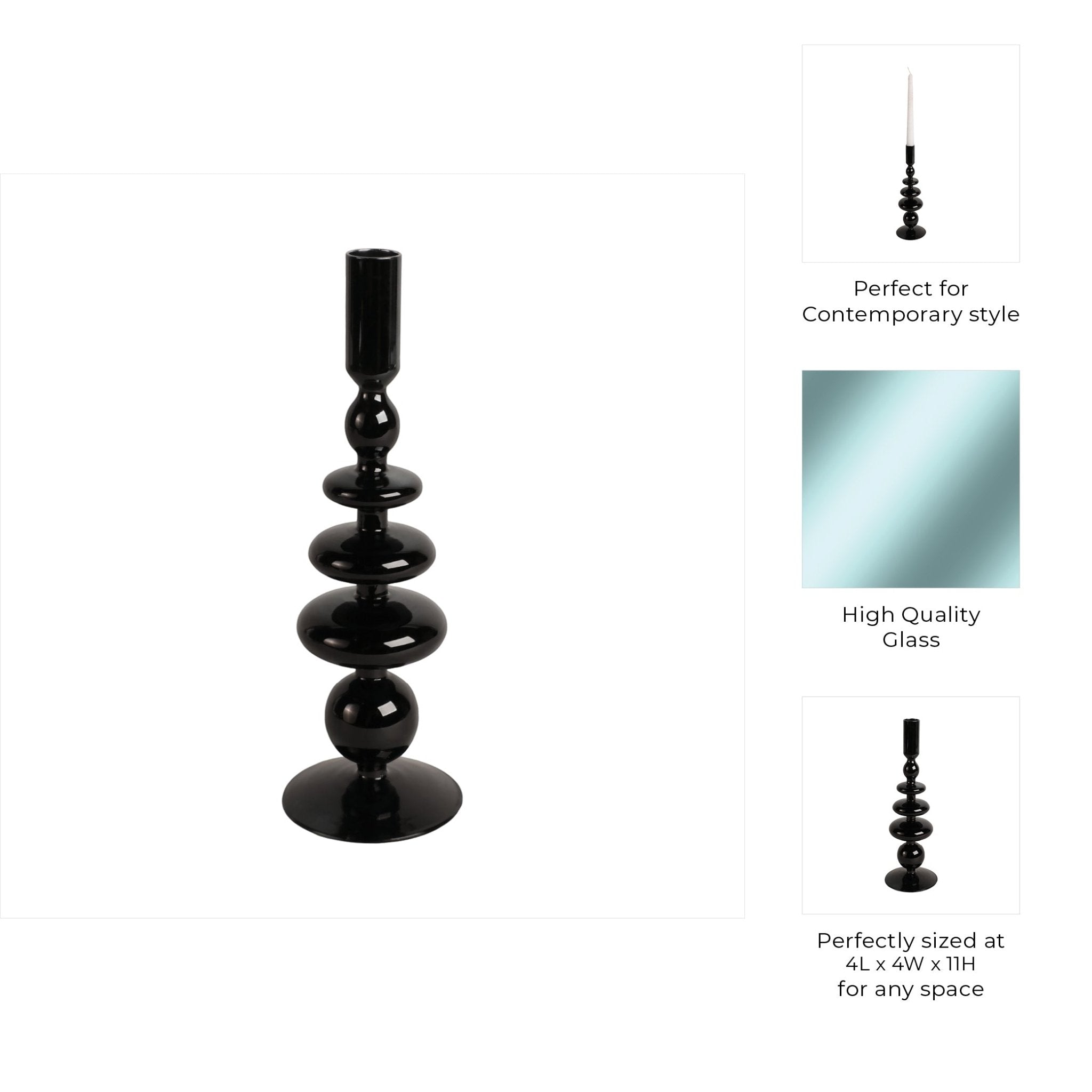11" VINTAGE GLASS TAPER CANDLE HOLDER, BLACK Candle Holders| Sagebrook Home