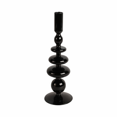 11" VINTAGE GLASS TAPER CANDLE HOLDER, BLACK - Al Rugaib Furniture