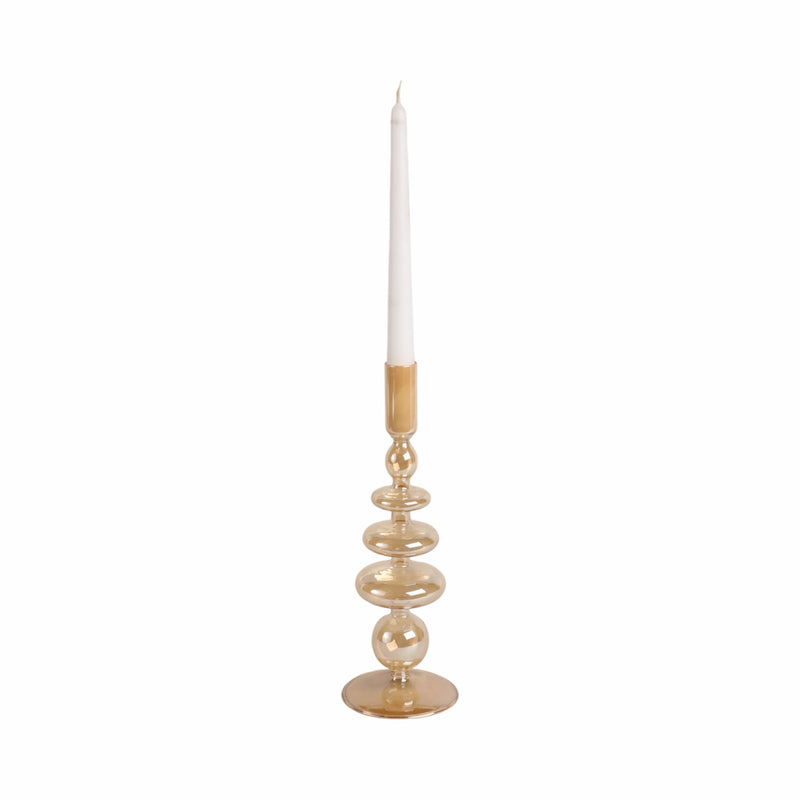 11" Vintage Glass Taper Candle Holder, Gold Luster - Al Rugaib Furniture