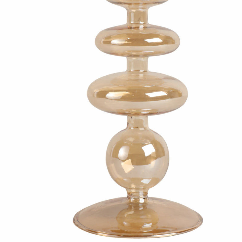 11" Vintage Glass Taper Candle Holder, Gold Luster - Al Rugaib Furniture