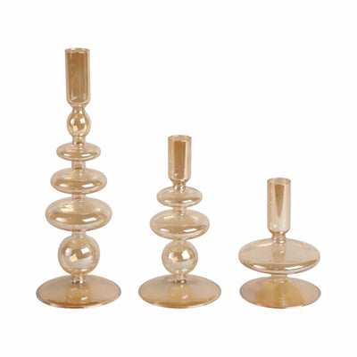 11" Vintage Glass Taper Candle Holder, Gold Luster - Al Rugaib Furniture