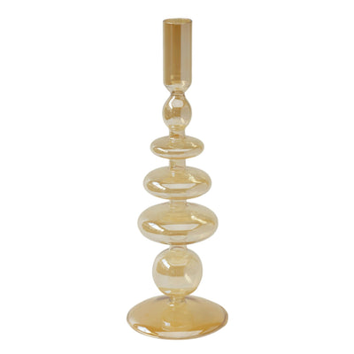 11" Vintage Glass Taper Candle Holder, Gold Luster - Al Rugaib Furniture