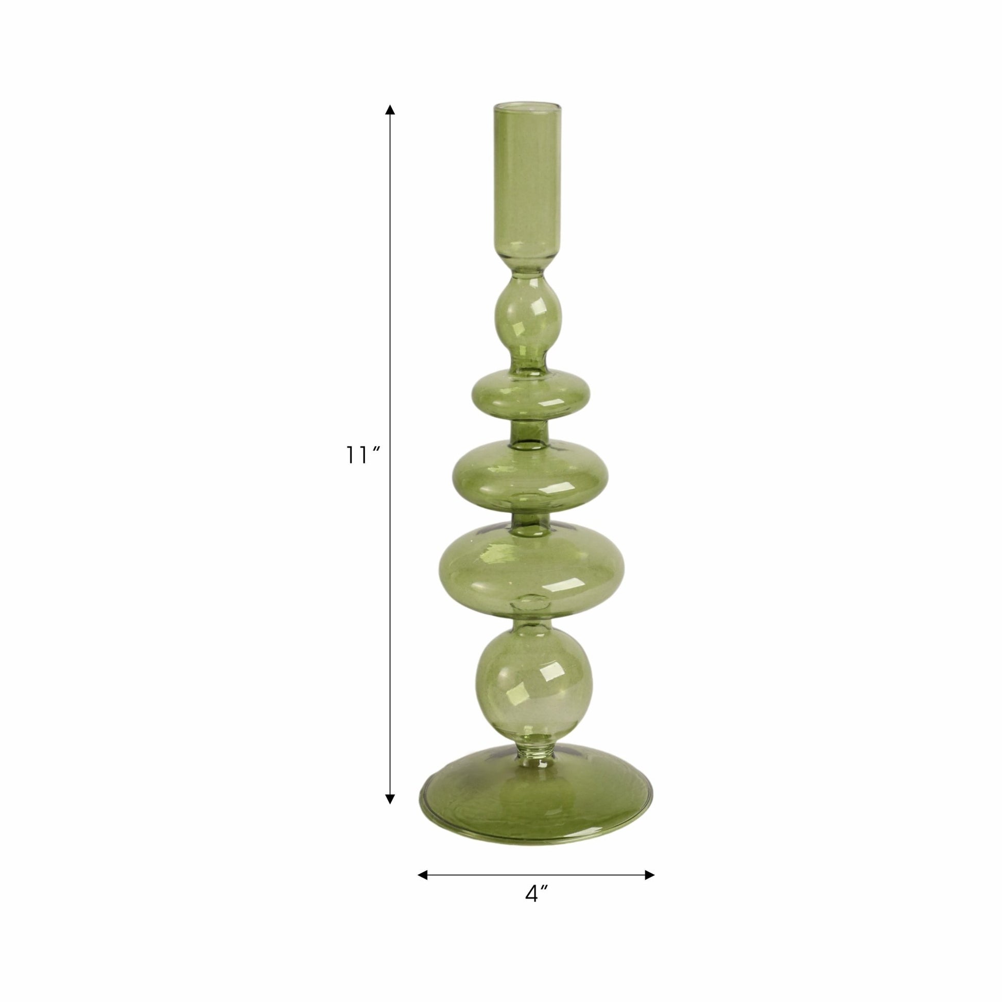 11" Vintage Glass Taper Candle Holder, Olive Candle Holders| Sagebrook Home