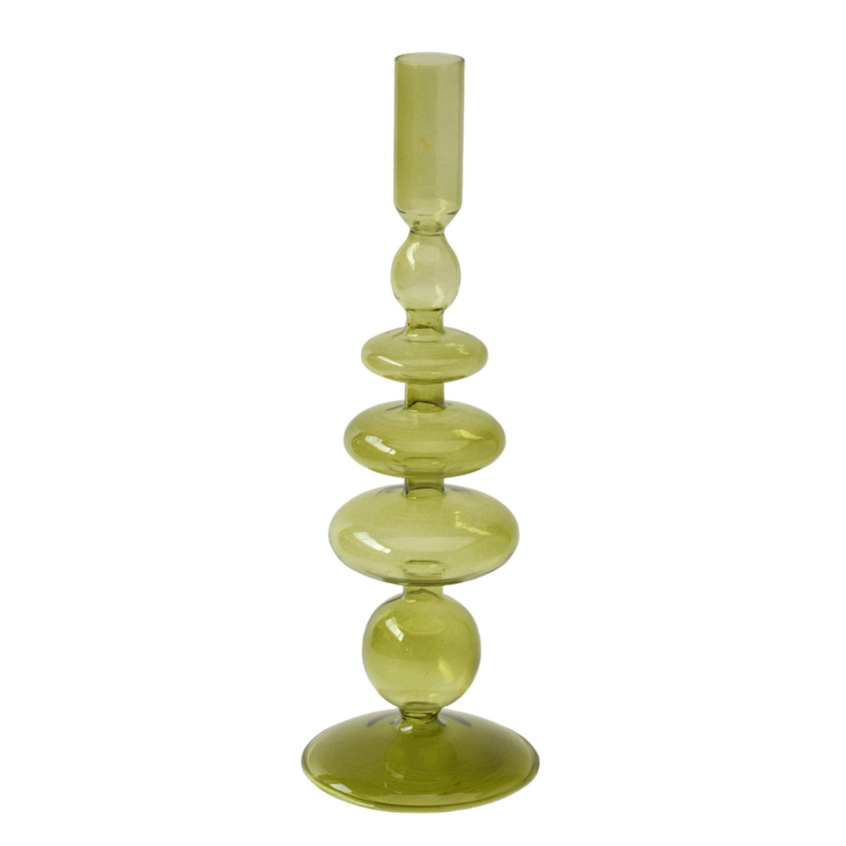 11" Vintage Glass Taper Candle Holder, Olive Candle Holders| Sagebrook Home