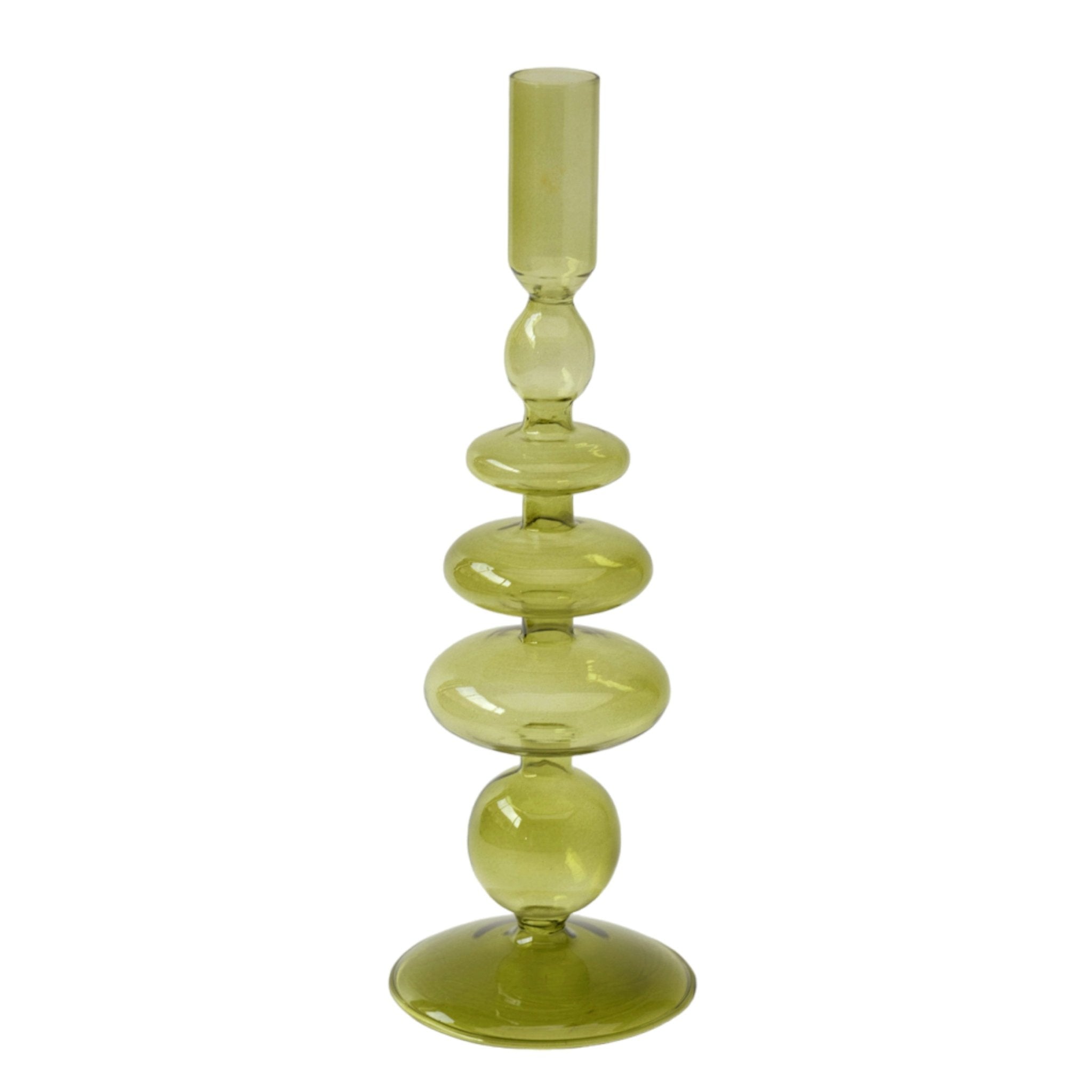 11" Vintage Glass Taper Candle Holder, Olive Candle Holders| Sagebrook Home
