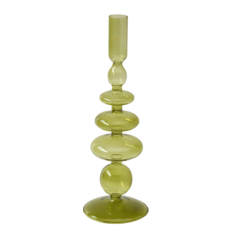11" Vintage Glass Taper Candle Holder, Olive - Al Rugaib Furniture