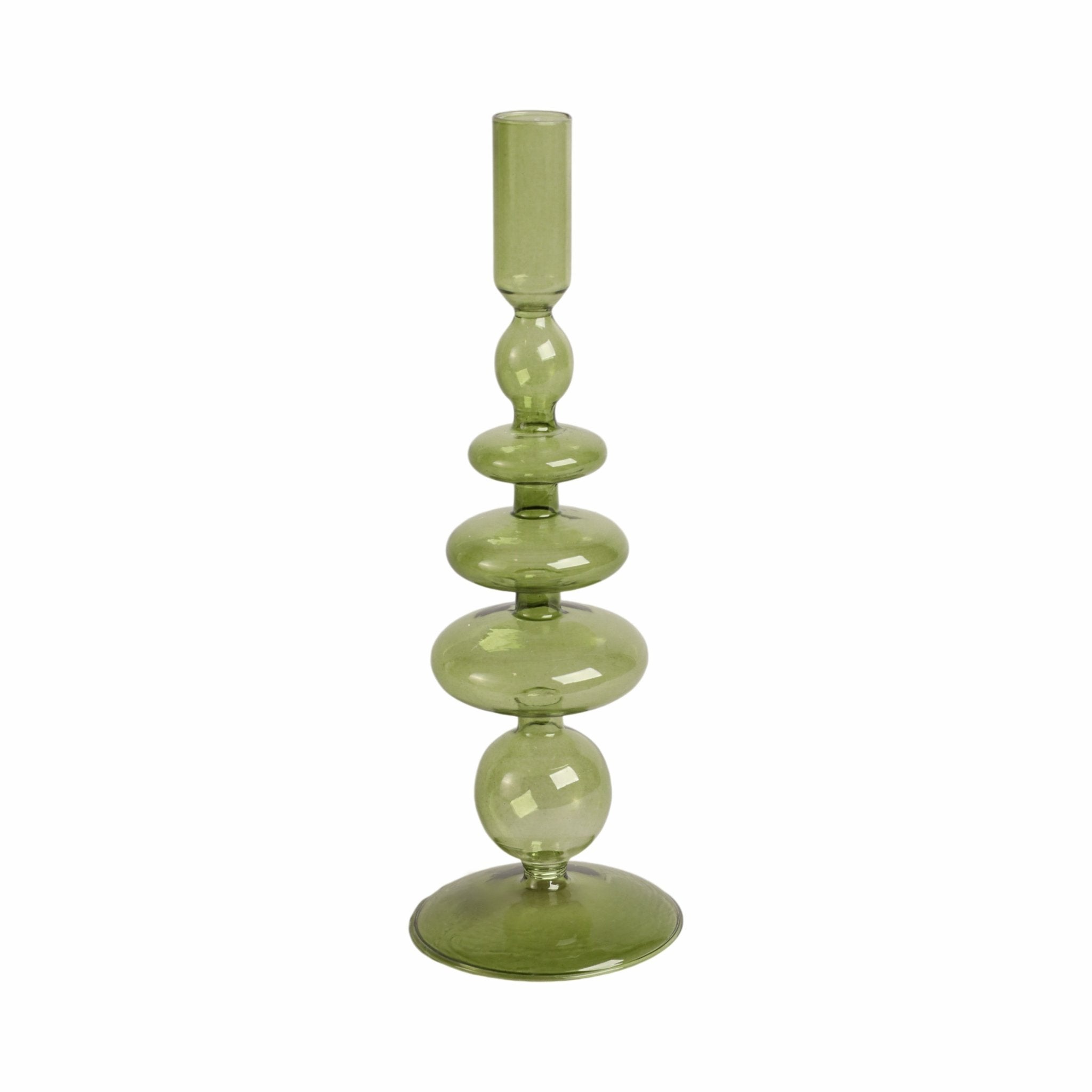 11" Vintage Glass Taper Candle Holder, Olive Candle Holders| Sagebrook Home
