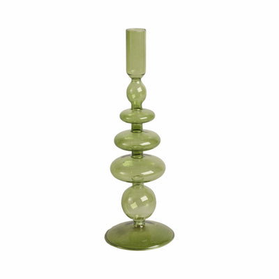 11" Vintage Glass Taper Candle Holder, Olive - Al Rugaib Furniture