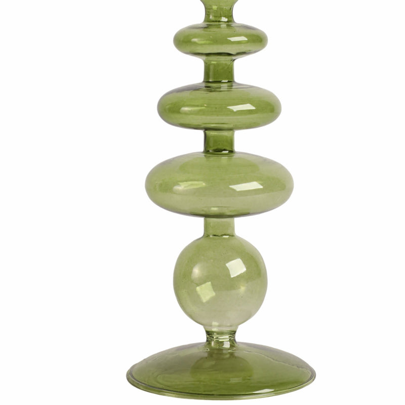 11" Vintage Glass Taper Candle Holder, Olive - Al Rugaib Furniture