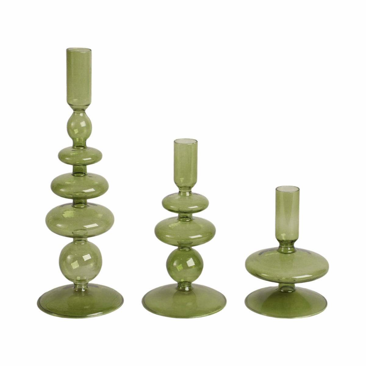11" Vintage Glass Taper Candle Holder, Olive Candle Holders| Sagebrook Home