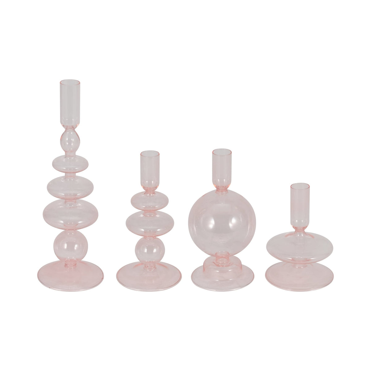 11" Vintage Glass Taper Candle Holder, Pink Candle Holders| Sagebrook Home
