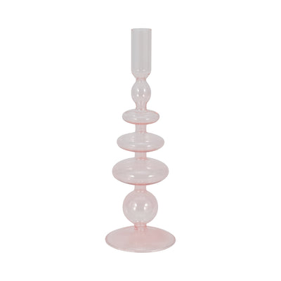 11" Vintage Glass Taper Candle Holder, Pink - Al Rugaib Furniture