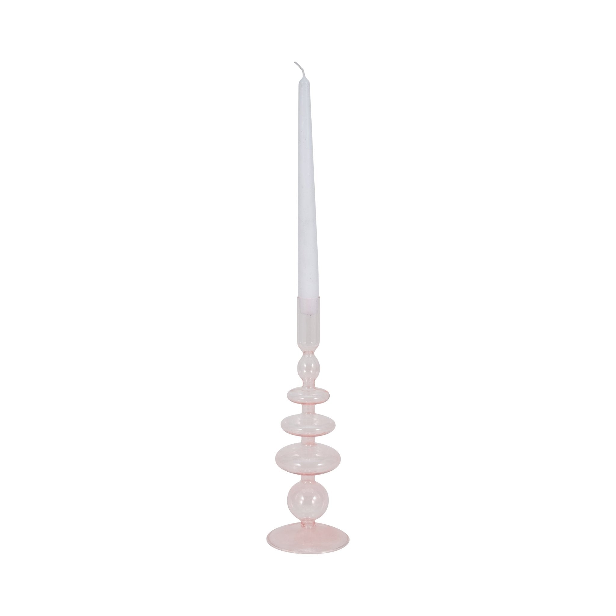11" Vintage Glass Taper Candle Holder, Pink Candle Holders| Sagebrook Home