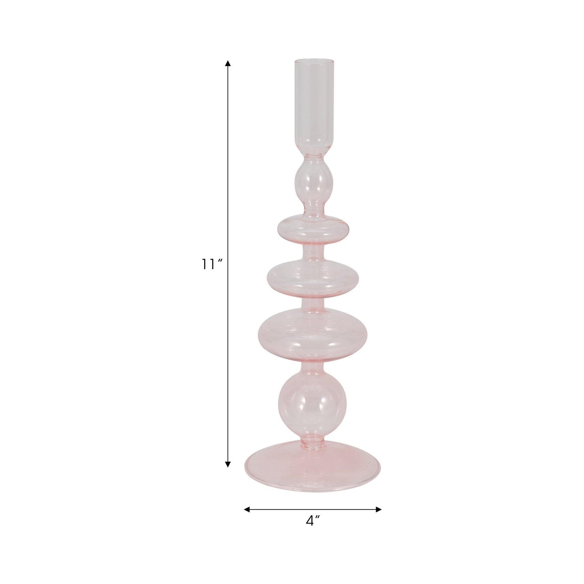 11" Vintage Glass Taper Candle Holder, Pink Candle Holders| Sagebrook Home