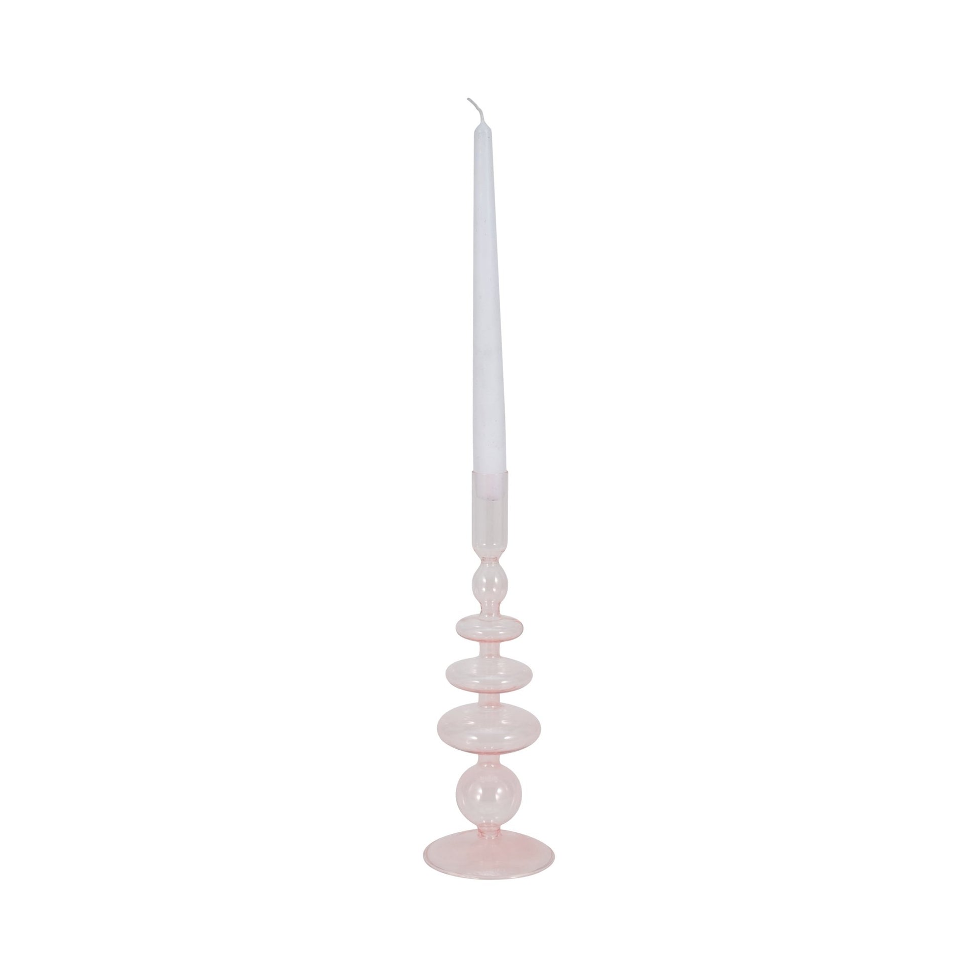 11" Vintage Glass Taper Candle Holder, Pink Candle Holders| Sagebrook Home