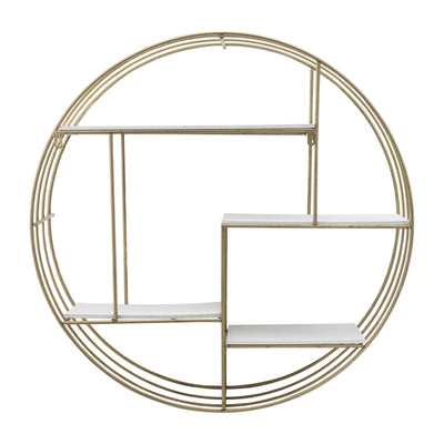 ROUND 31.5 WOOD/METAL WALL SHELF, WHITE WASH