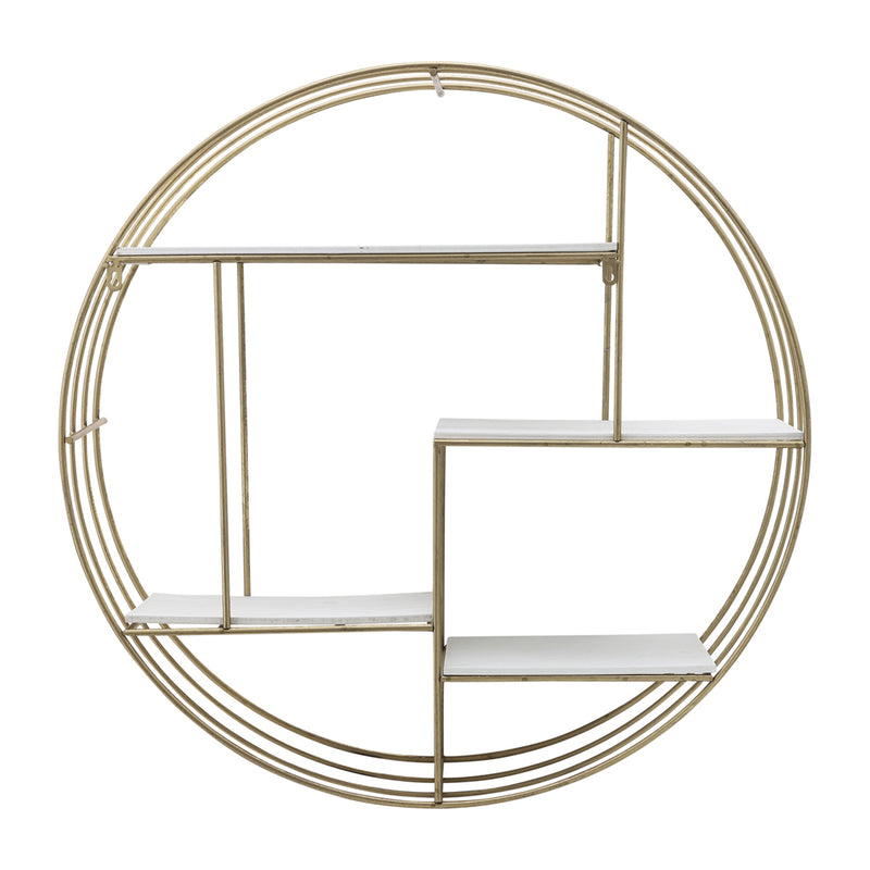 ROUND 31.5 WOOD/METAL WALL SHELF, WHITE WASH