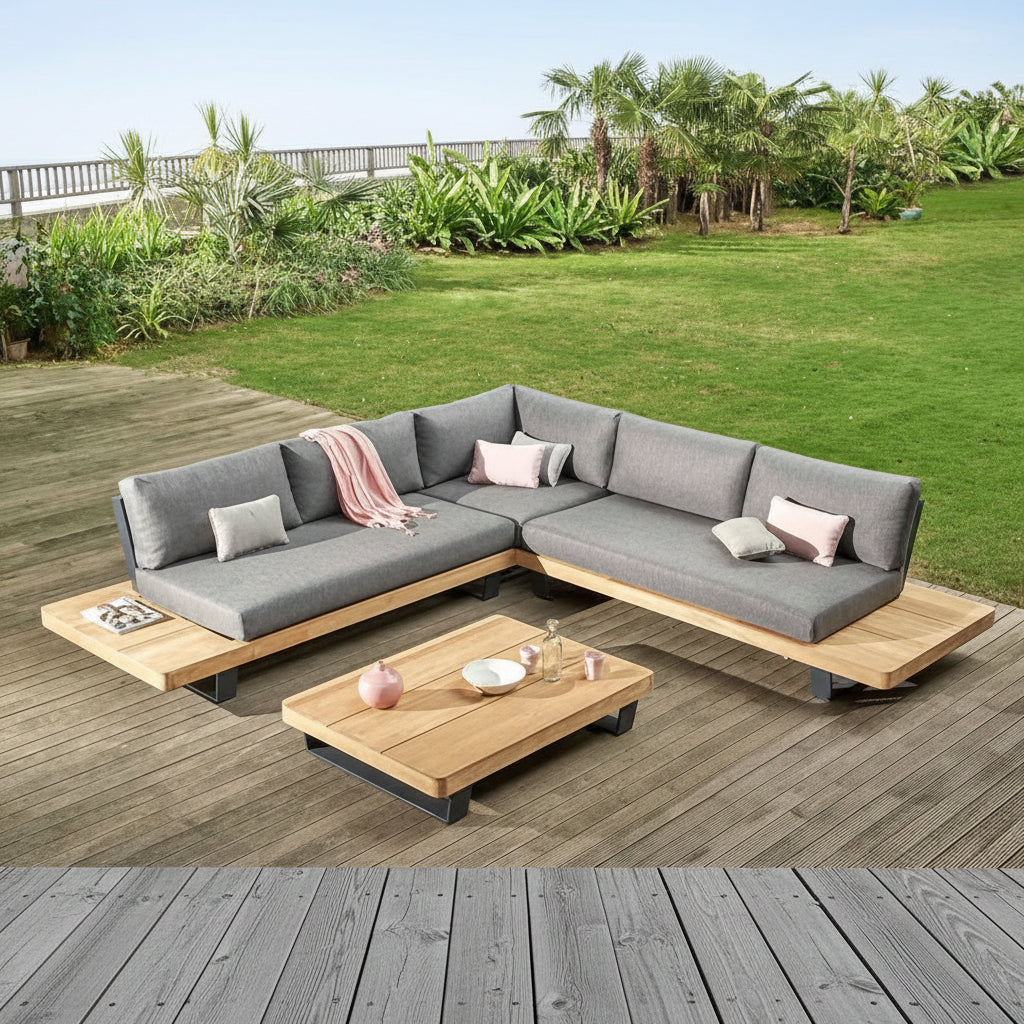 Royal | 2-Piece Grey Outdoor Seating Set - 300x300x70cm Seating with 90x55x32cm Table