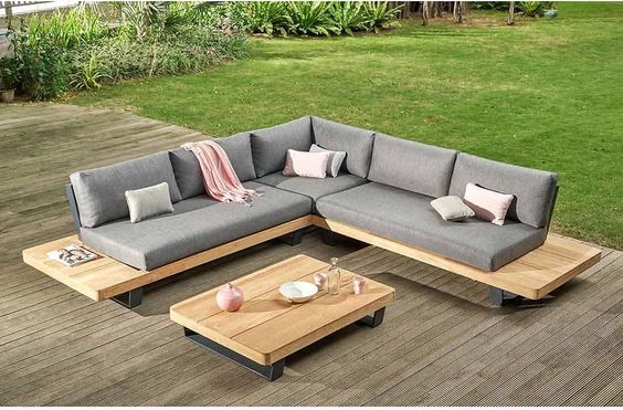 Royal | 2-Piece Grey Outdoor Seating Set - 300x300x70cm Seating with 90x55x32cm Table
