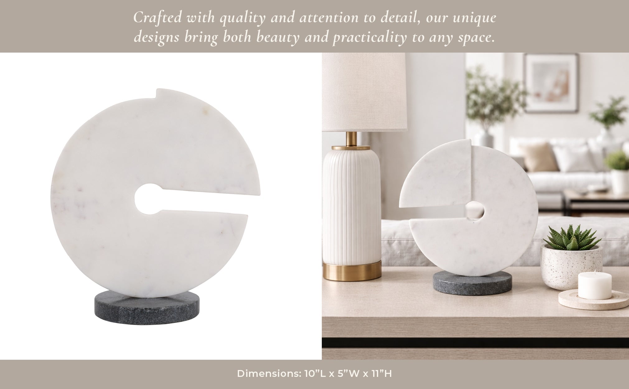 11x10" Modern Marble Sculpture On Base, Wht/blk Table Decors| Sagebrook Home
