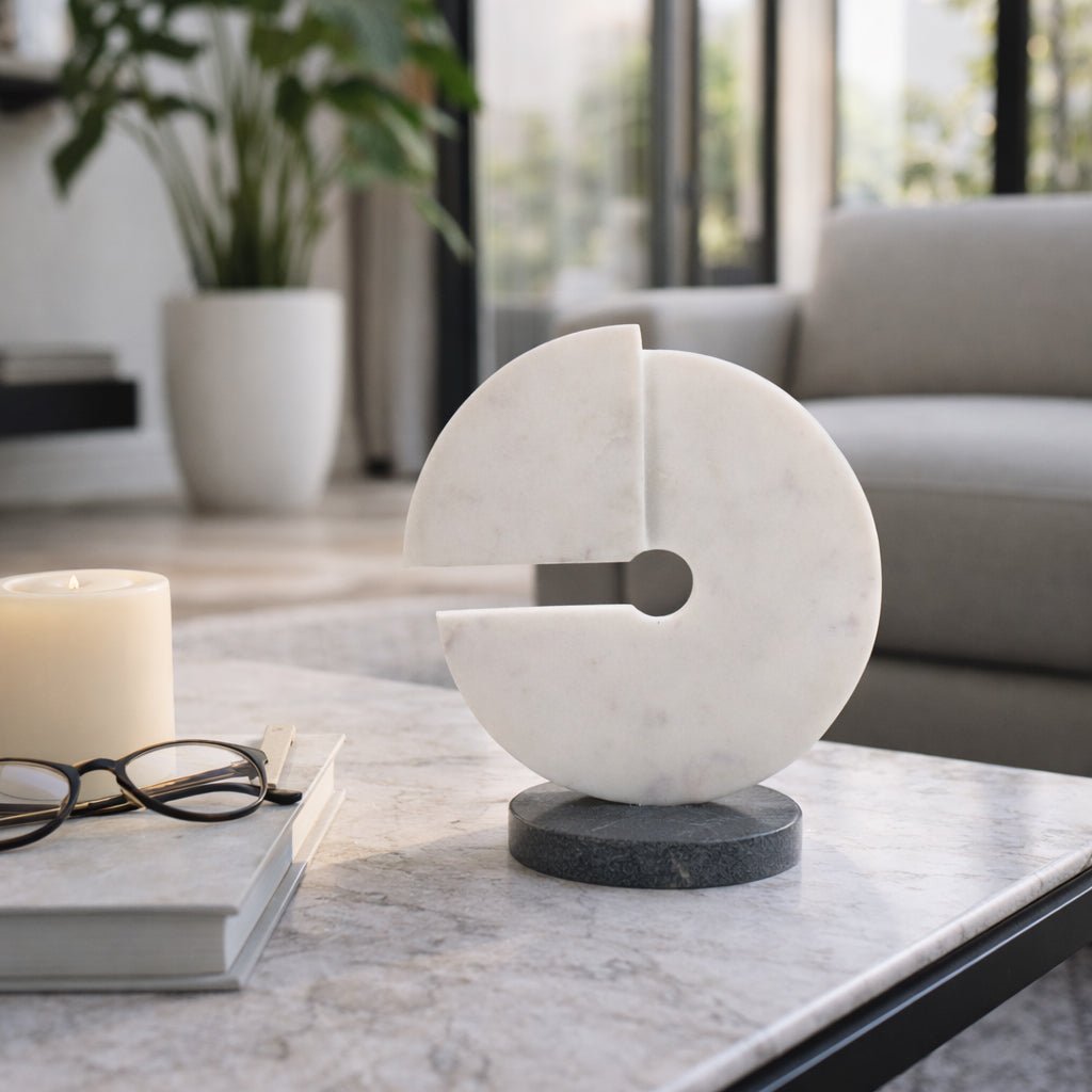 11x10" Modern Marble Sculpture On Base, Wht/blk Table Decors| Sagebrook Home
