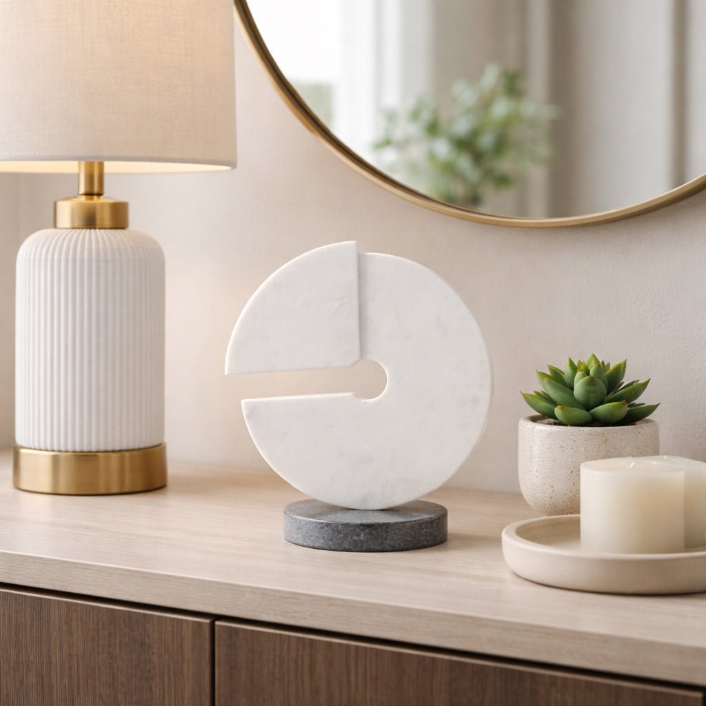 11x10" Modern Marble Sculpture On Base, Wht/blk Table Decors| Sagebrook Home