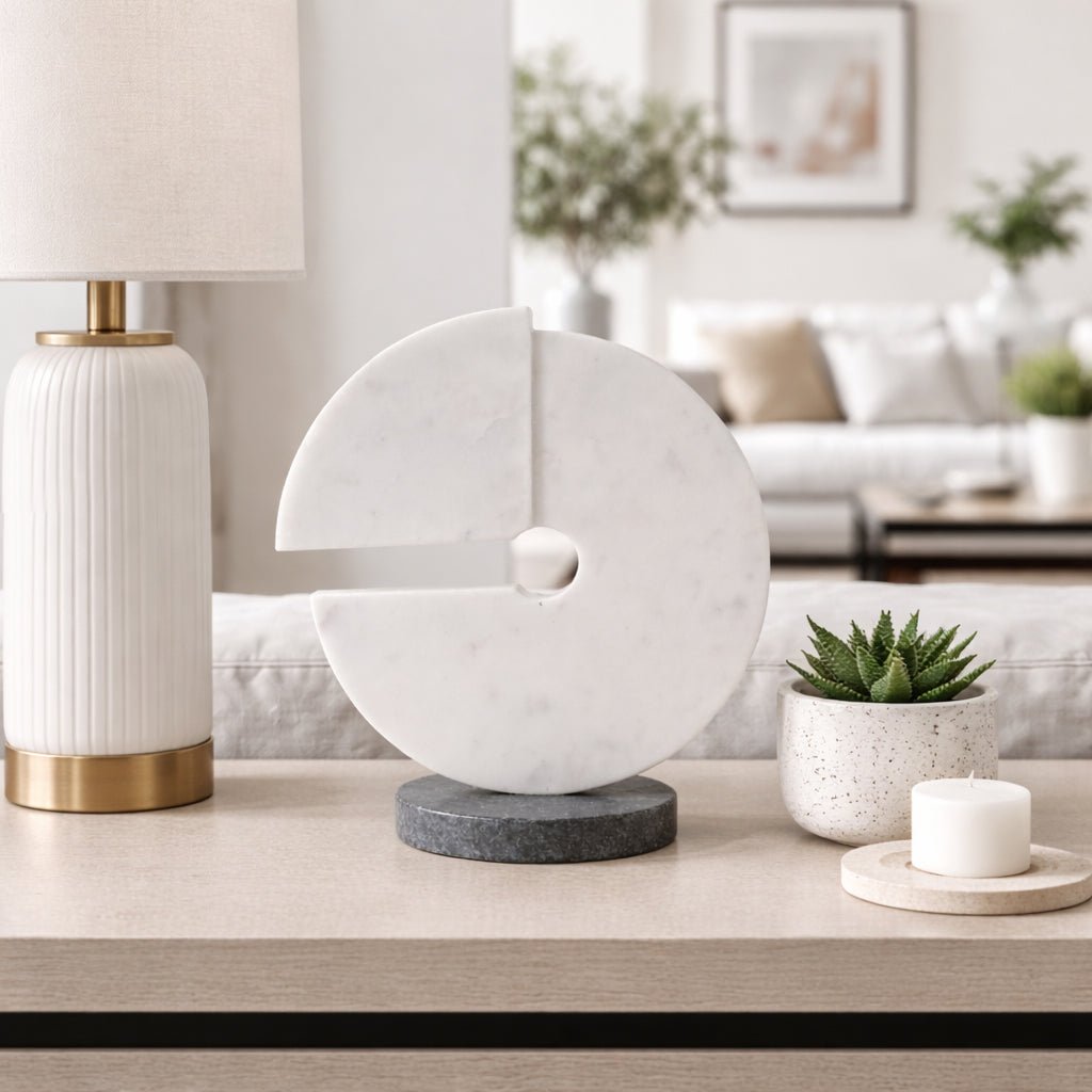 11x10" Modern Marble Sculpture On Base, Wht/blk Table Decors| Sagebrook Home