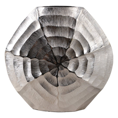 11x10" Shell Pattern Metal Vase, Silver - Al Rugaib Furniture