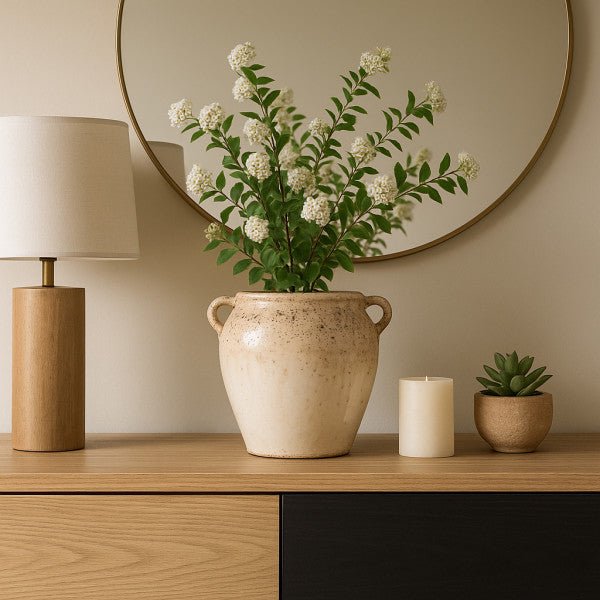 11x10" Textured Terracotta 2-handle Vase,ivry/brwn Vases and Jars| Sagebrook Home