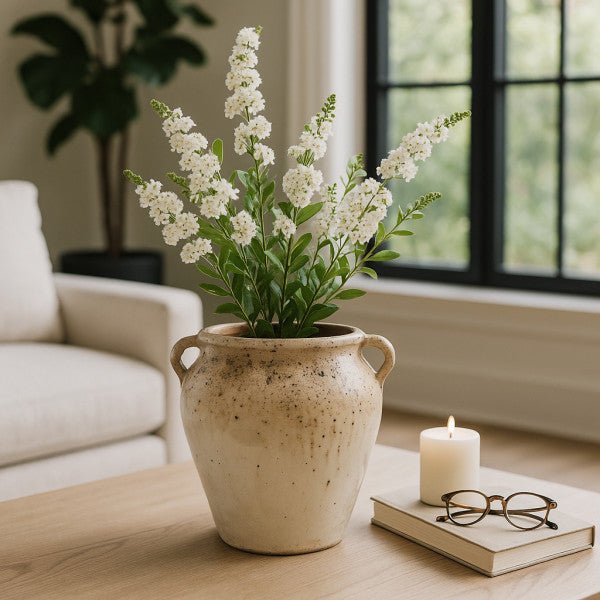 11x10" Textured Terracotta 2-handle Vase,ivry/brwn Vases and Jars| Sagebrook Home