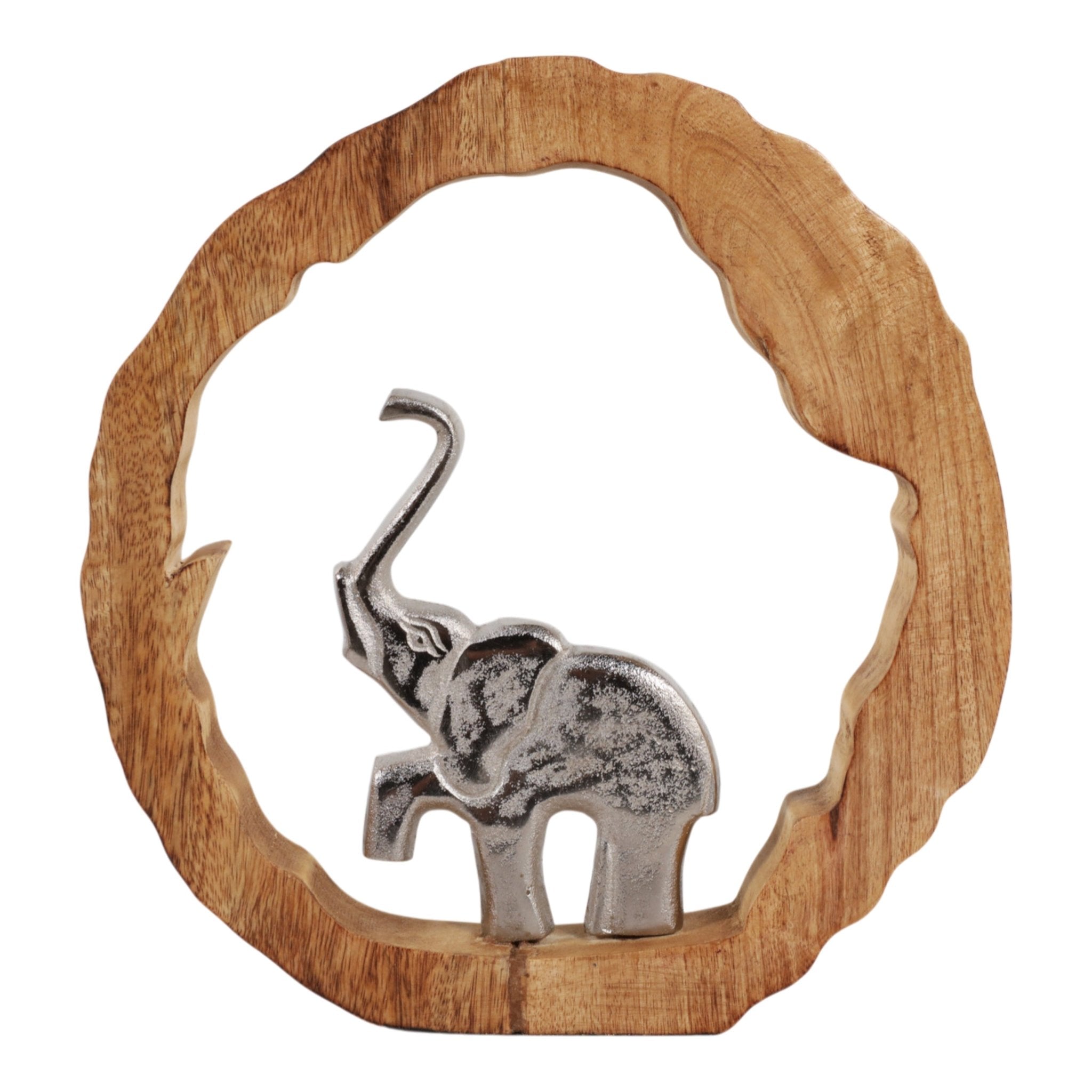 11x11" Elephant In Wood Round, Silver/natural Table Decors| Sagebrook Home
