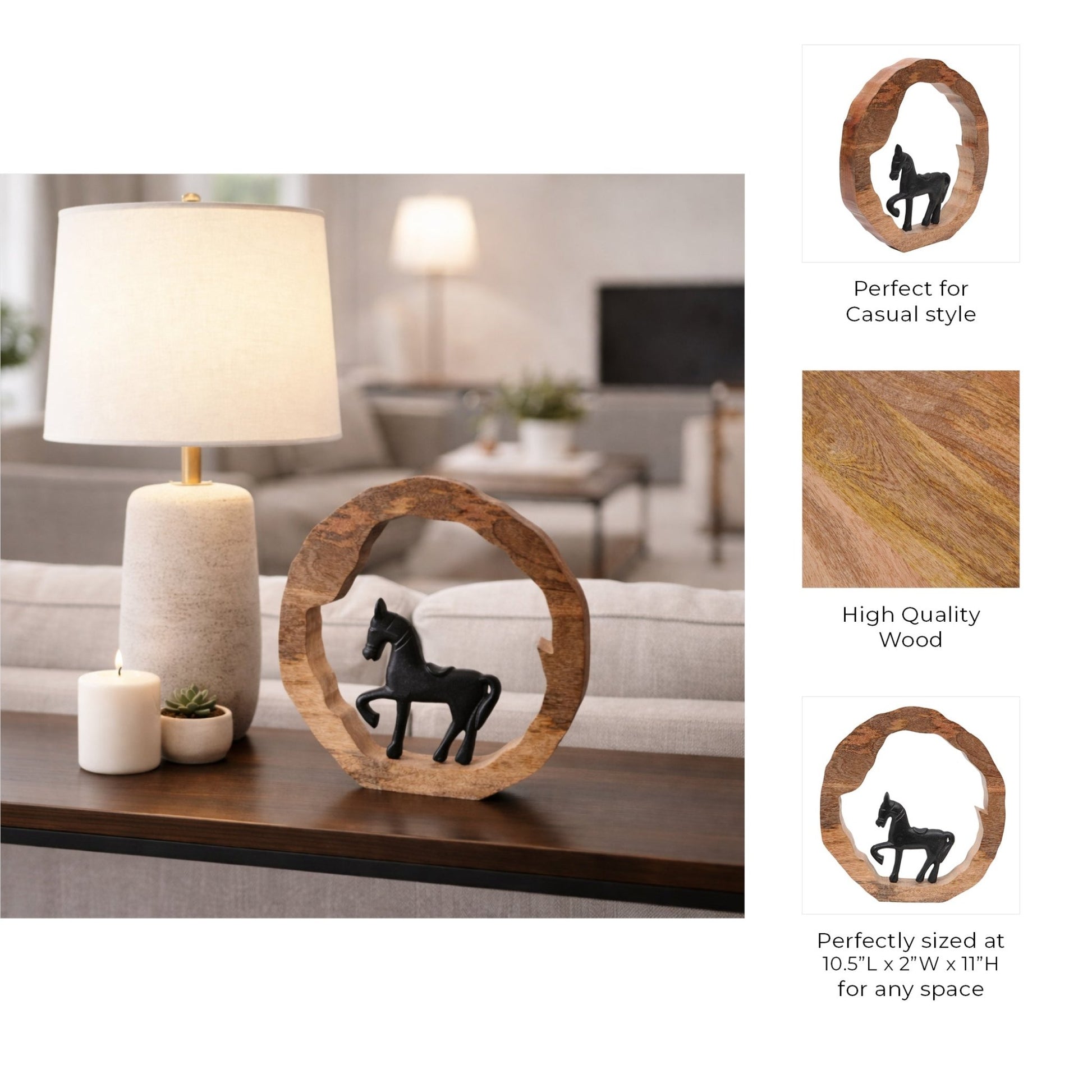 11x11" Horse In Wood Round, Black/natural Table Decors| Sagebrook Home