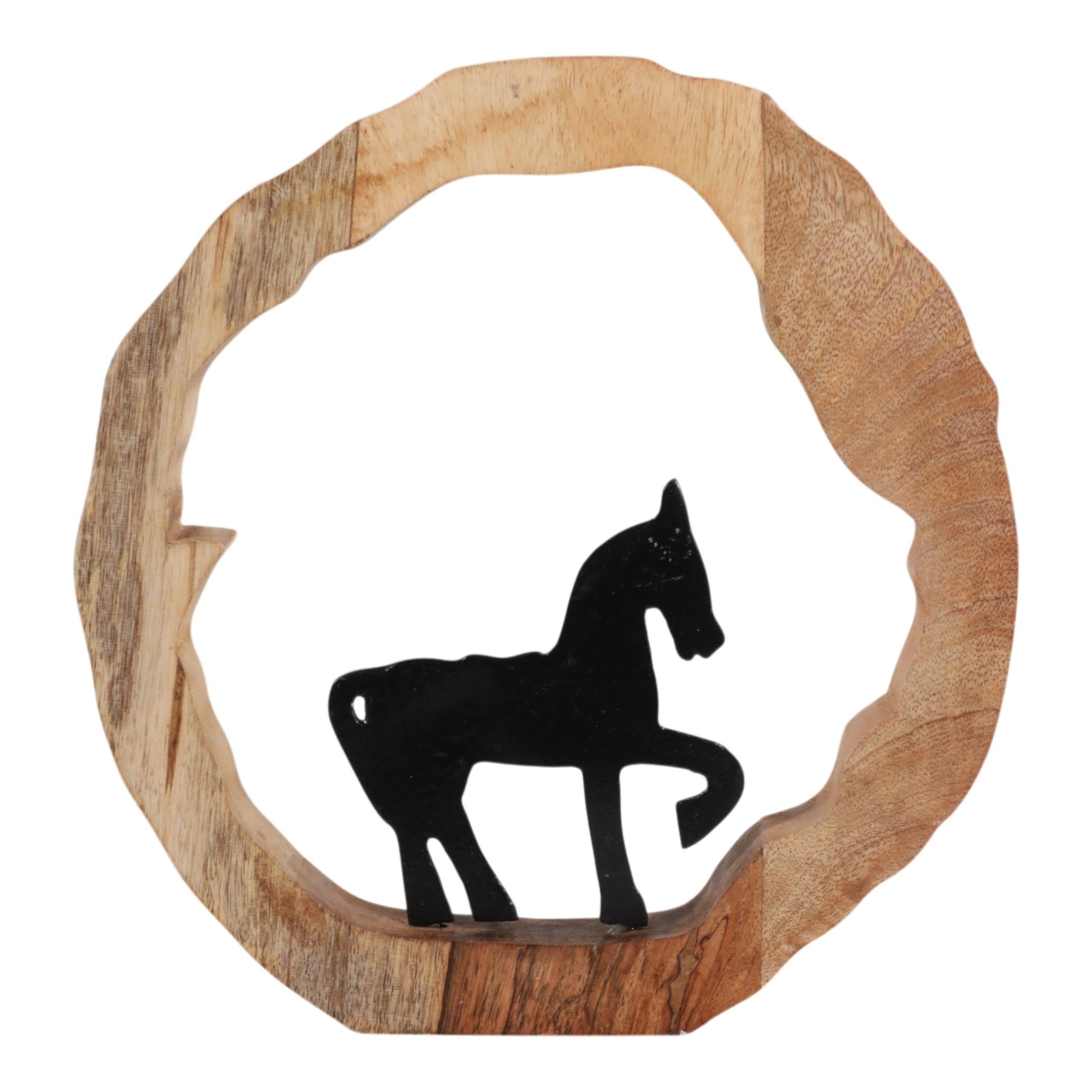 11x11" Horse In Wood Round, Black/natural Table Decors| Sagebrook Home