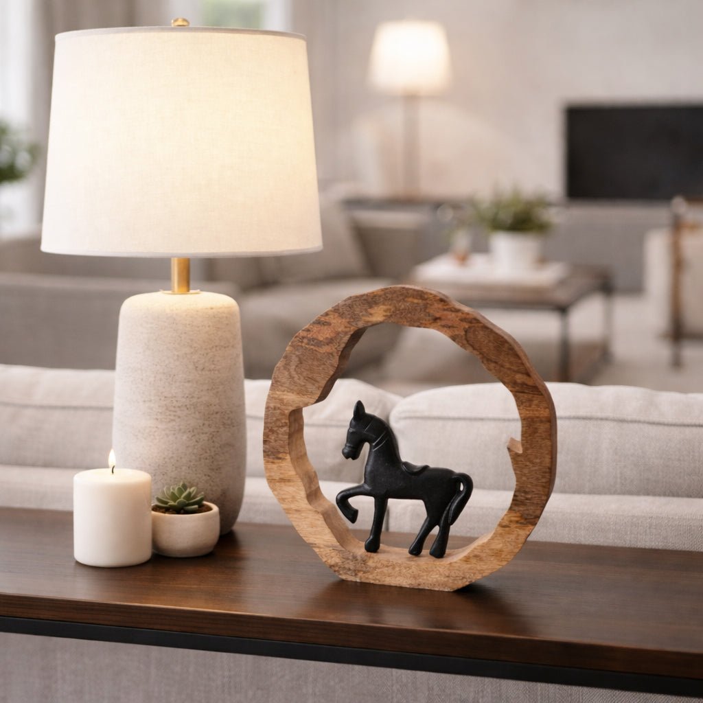 11x11" Horse In Wood Round, Black/natural Table Decors| Sagebrook Home