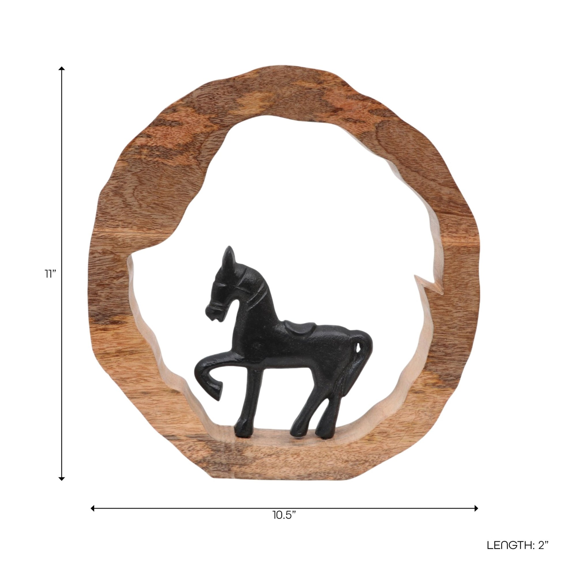 11x11" Horse In Wood Round, Black/natural Table Decors| Sagebrook Home