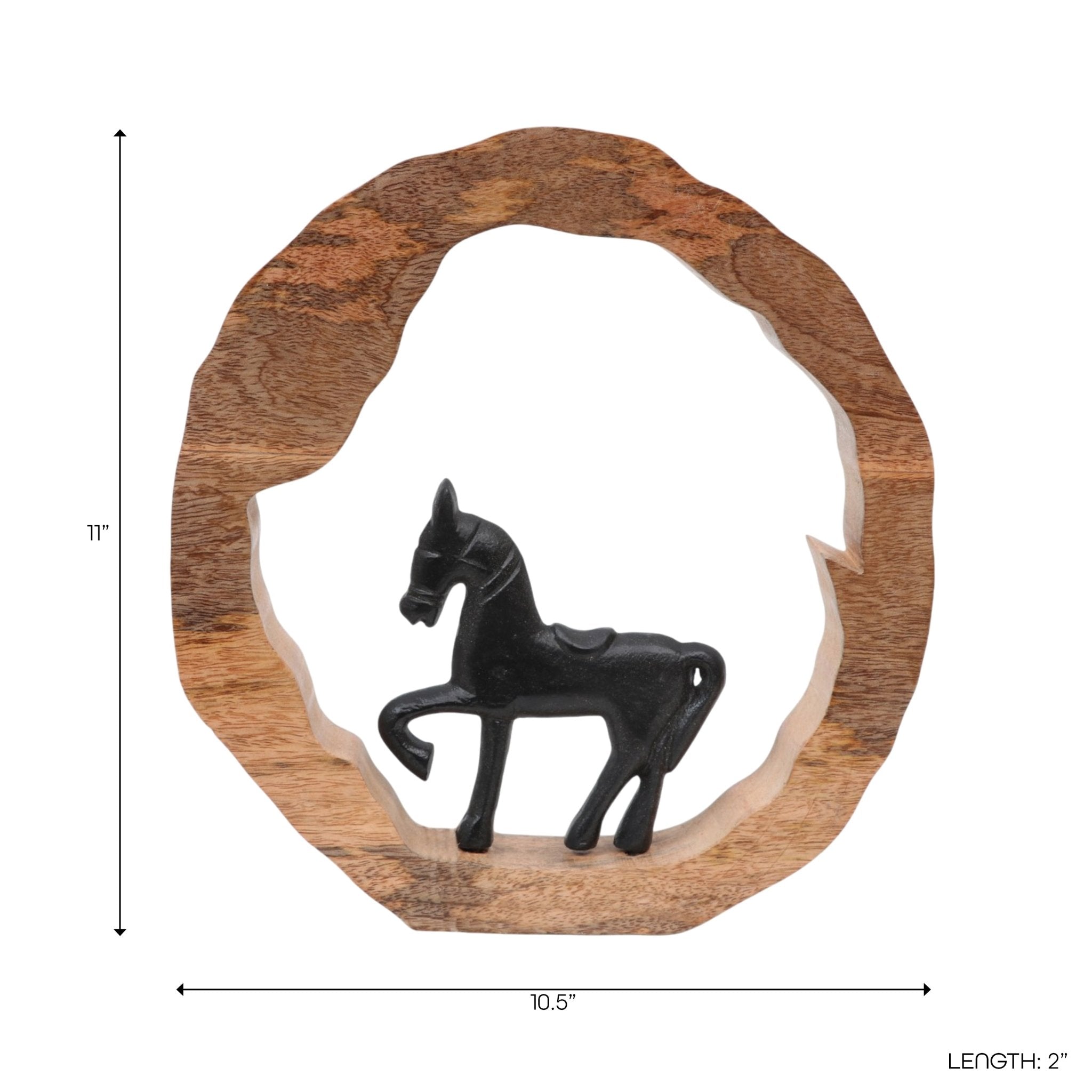 11x11" Horse In Wood Round, Black/natural Table Decors| Sagebrook Home
