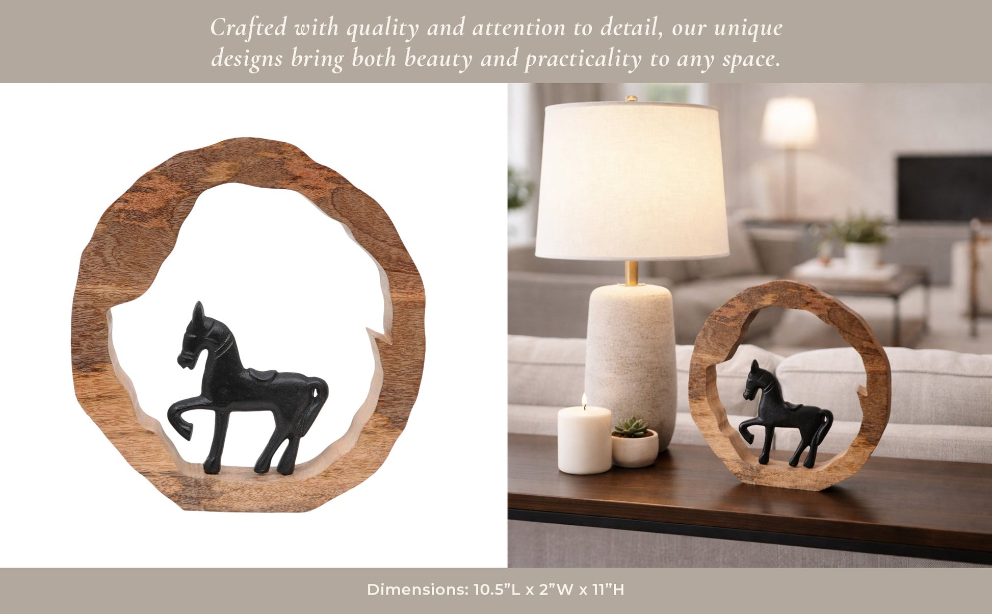 11x11" Horse In Wood Round, Black/natural Table Decors| Sagebrook Home