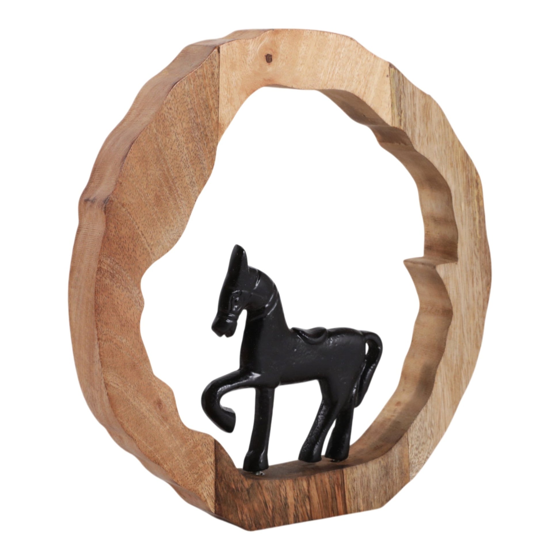 11x11" Horse In Wood Round, Black/natural Table Decors| Sagebrook Home