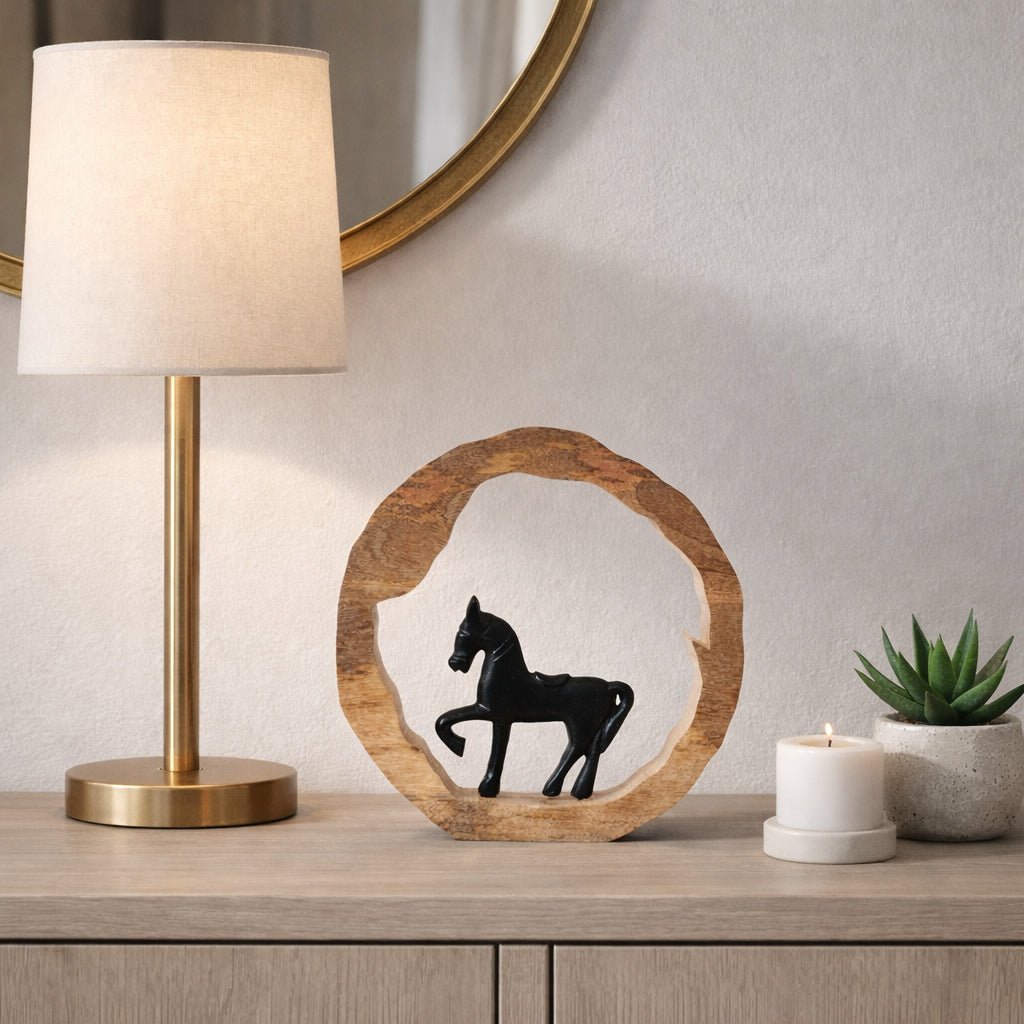11x11" Horse In Wood Round, Black/natural Table Decors| Sagebrook Home