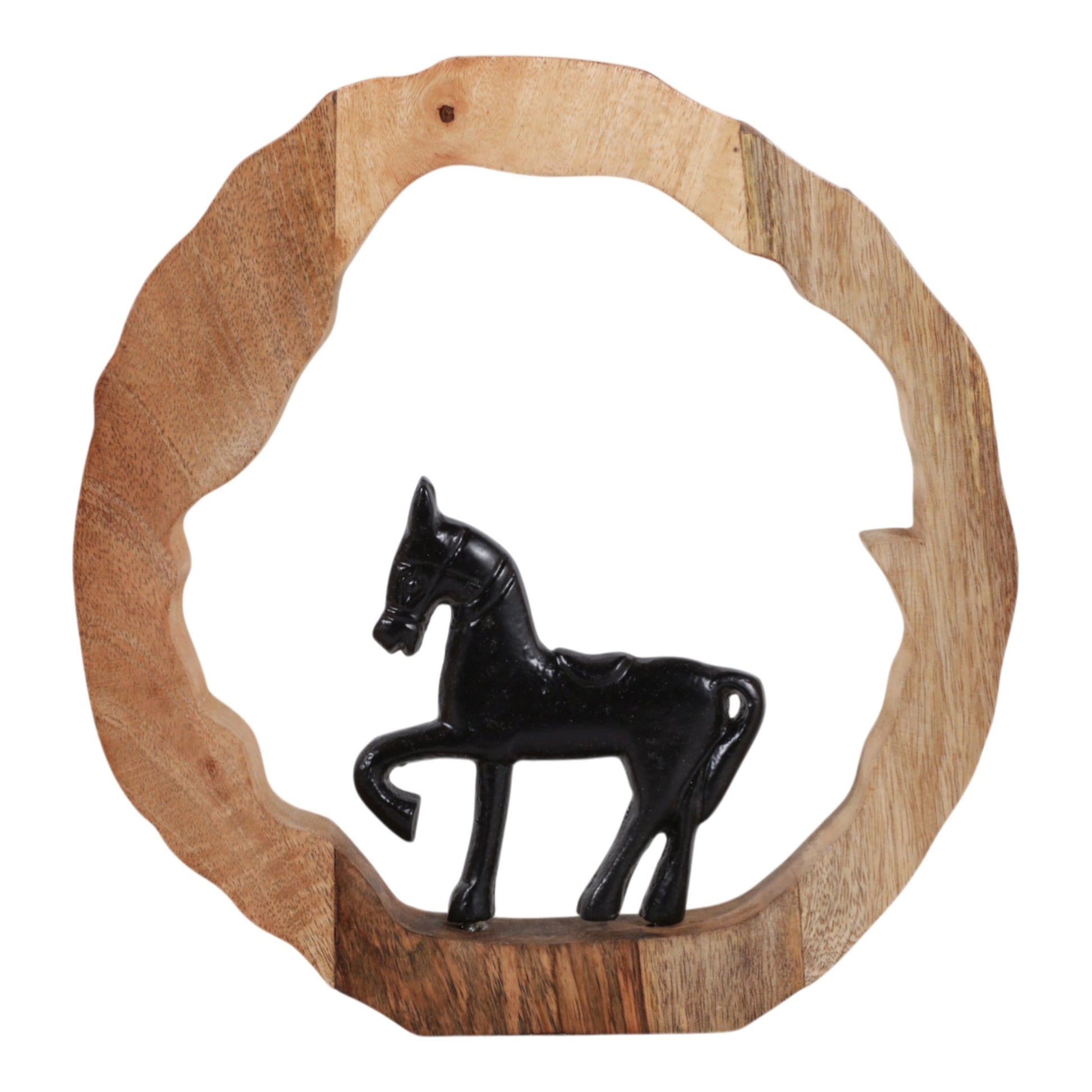 11x11" Horse In Wood Round, Black/natural Table Decors| Sagebrook Home