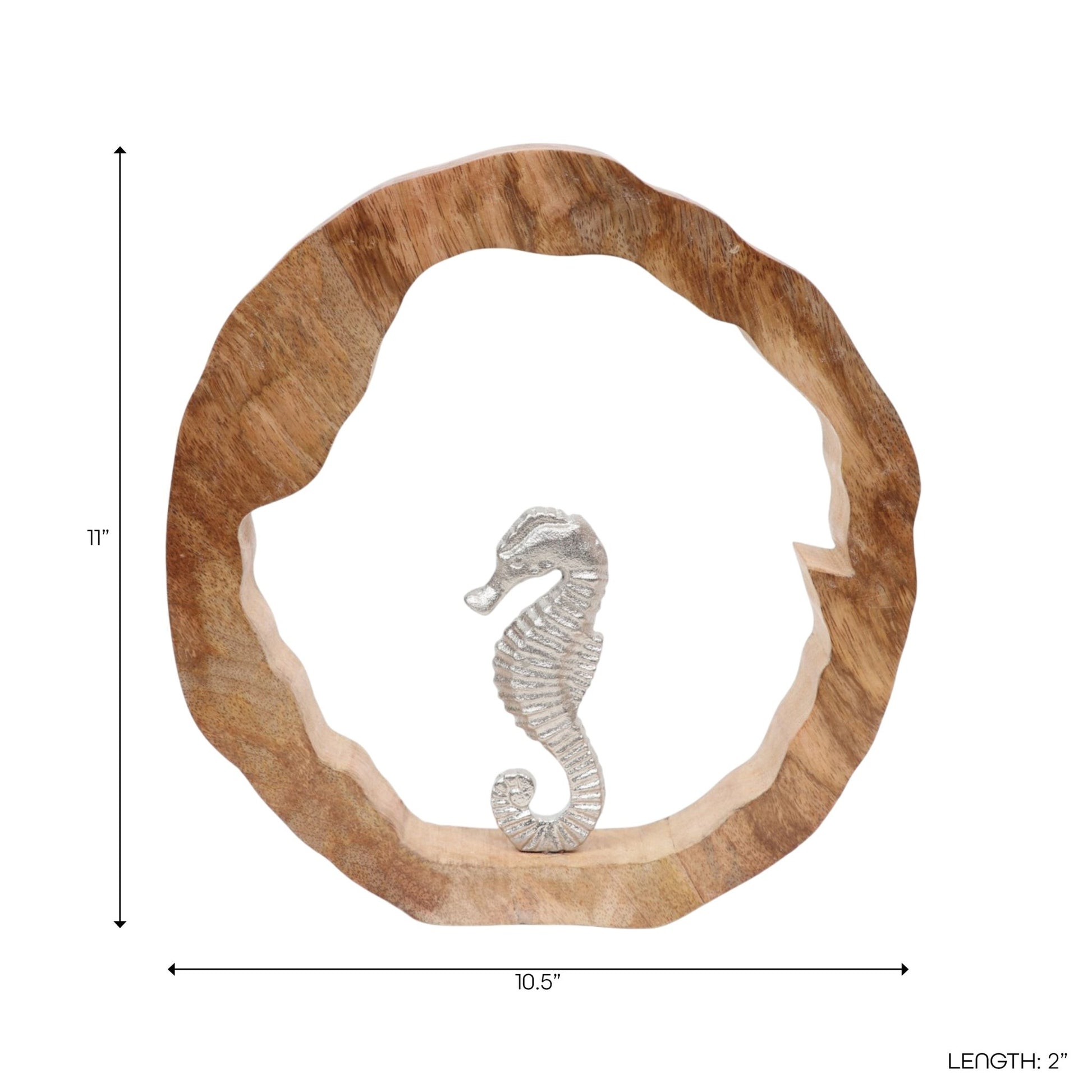 11x11" Seahorse In Wood Round, Silver/natural Table Decors| Sagebrook Home